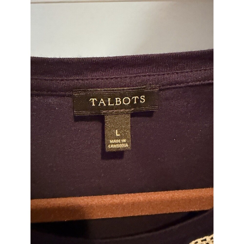 Talbots Navy Embroidered Scoop Neck Short Sleeve T-Shirt Size L - Picture 2 of 3